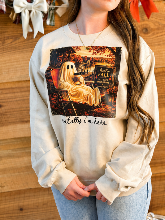 Mentally I'm Here Fall Ghost Crewneck