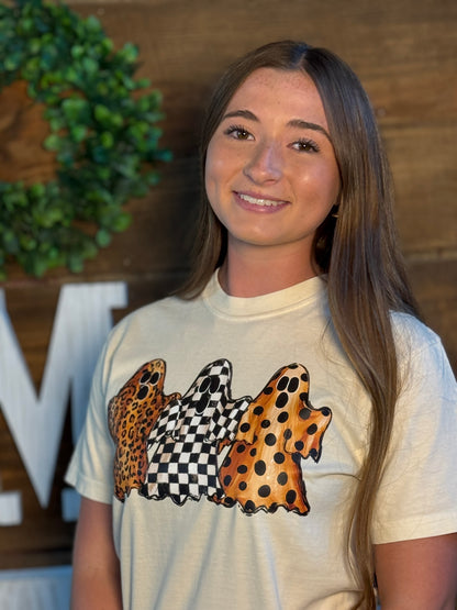 Leopard & Checkered Ghost Graphic Tee