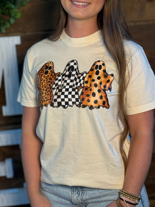 Leopard & Checkered Ghost Graphic Tee